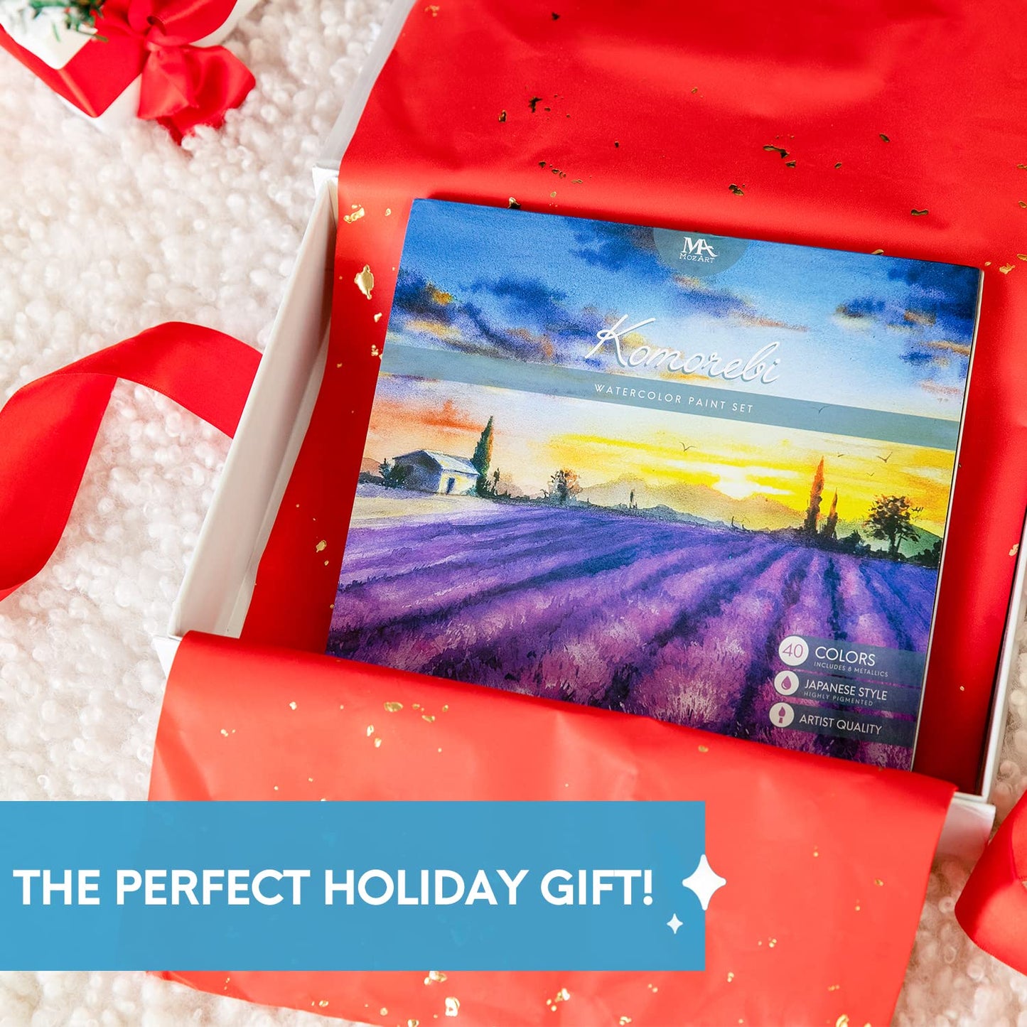 MozArt Supplies Premium Japanese Watercolor Paint Set - 40 Artist Quality Colors, Metallic & Neon - Perfect for Adults & Kids