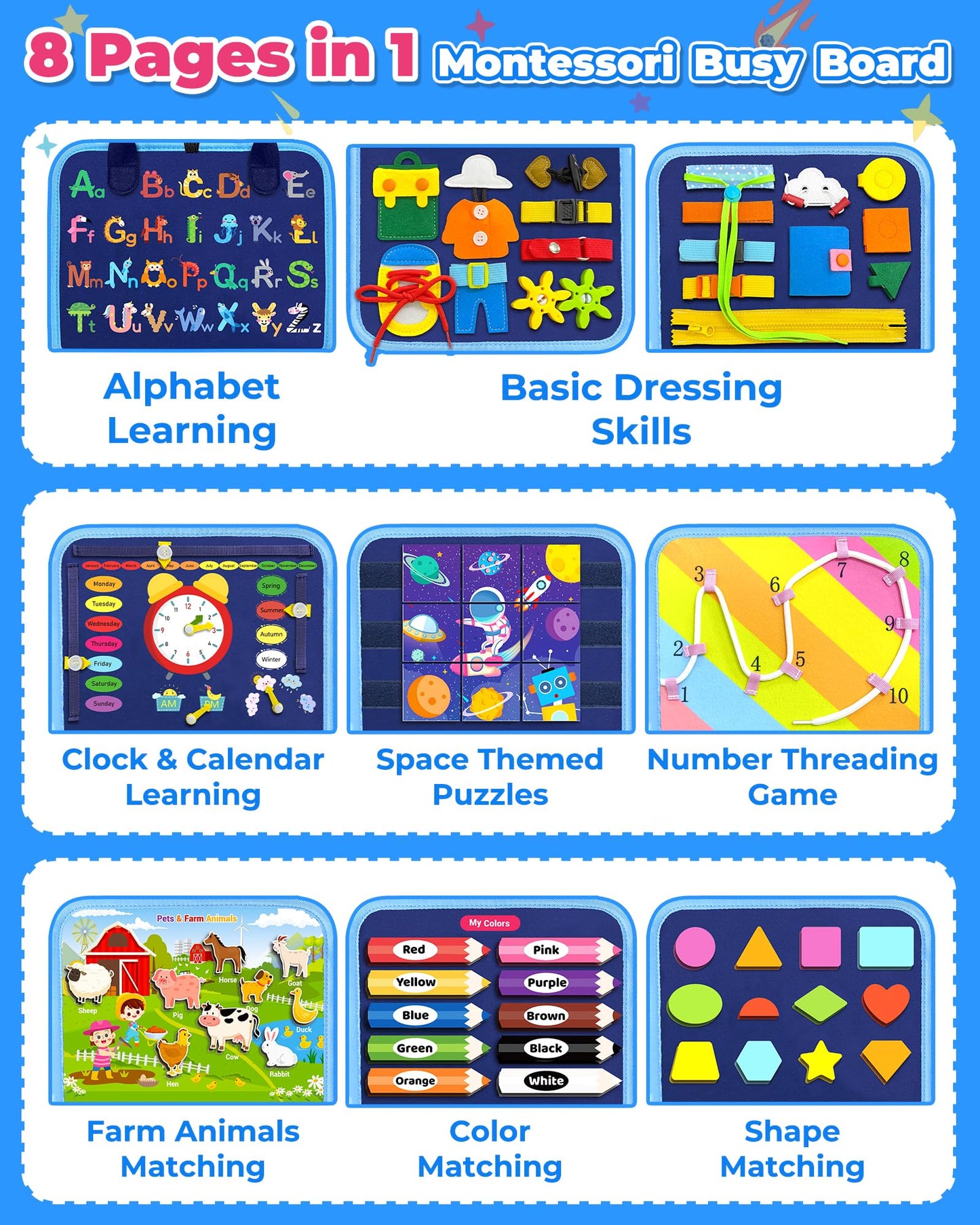Gojmzo Busy Board Montessori Toys For 1 2 3 4 Year Old Boy Birthday Gifts, Busy Book Sensory Easter Toys For Toddlers 1-3 2-4, Learning Educational Toddler Travel Activities
