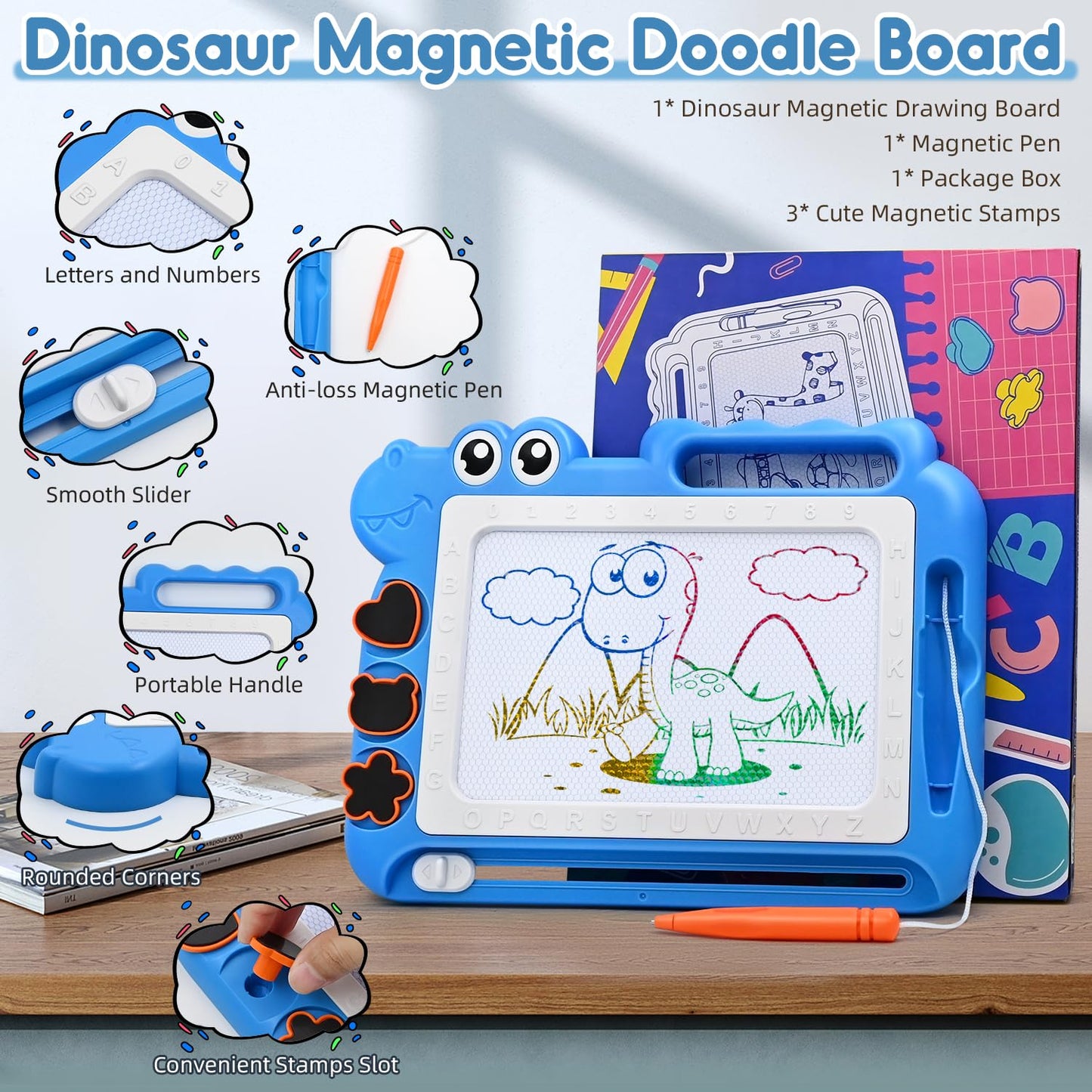 Aituitui Magnetic Drawing Board Toddler Toys Gift For 2 3 Year Old Girls Boys, Sketch Writing Doodle Pad Age 2-4 Travel Games, Educational Learning Kids Toys For Toddlers Birthday (Blue)