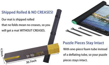 Lwoeo Jigsaw Puzzle Mat Roll Up, No Creases 48” X 30.7” Rubber Saver Pad Up To 2000 Pieces, Black Large Puzzel Matte Rollup With 6 Sorting Trays & 1 Storage Bag. Ideal For Holiday And Birthday