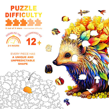 Wooden Puzzles For Adults - Unique Shaped Wooden Puzzles For Adults And Kids - Clever Hedgehog Wooden Jigsaw Puzzles - Christmas