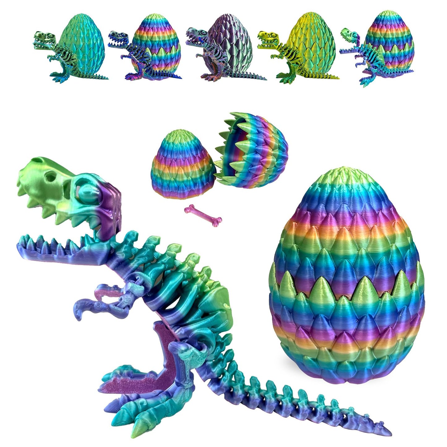 Easter Basket Stuffers - 3D Printed Dinosaur Toy, Mystery Crystal Dinosaur Egg With Articulated Tyrannosaurus Rex, Easter Basket