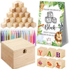 Marsui 136 Pcs Baby Shower Blocks to Decorate Game Kit Includes 98 Wooden Blocks, 36 Markers, 1 Game Sign, 1 Storage Box for Bab