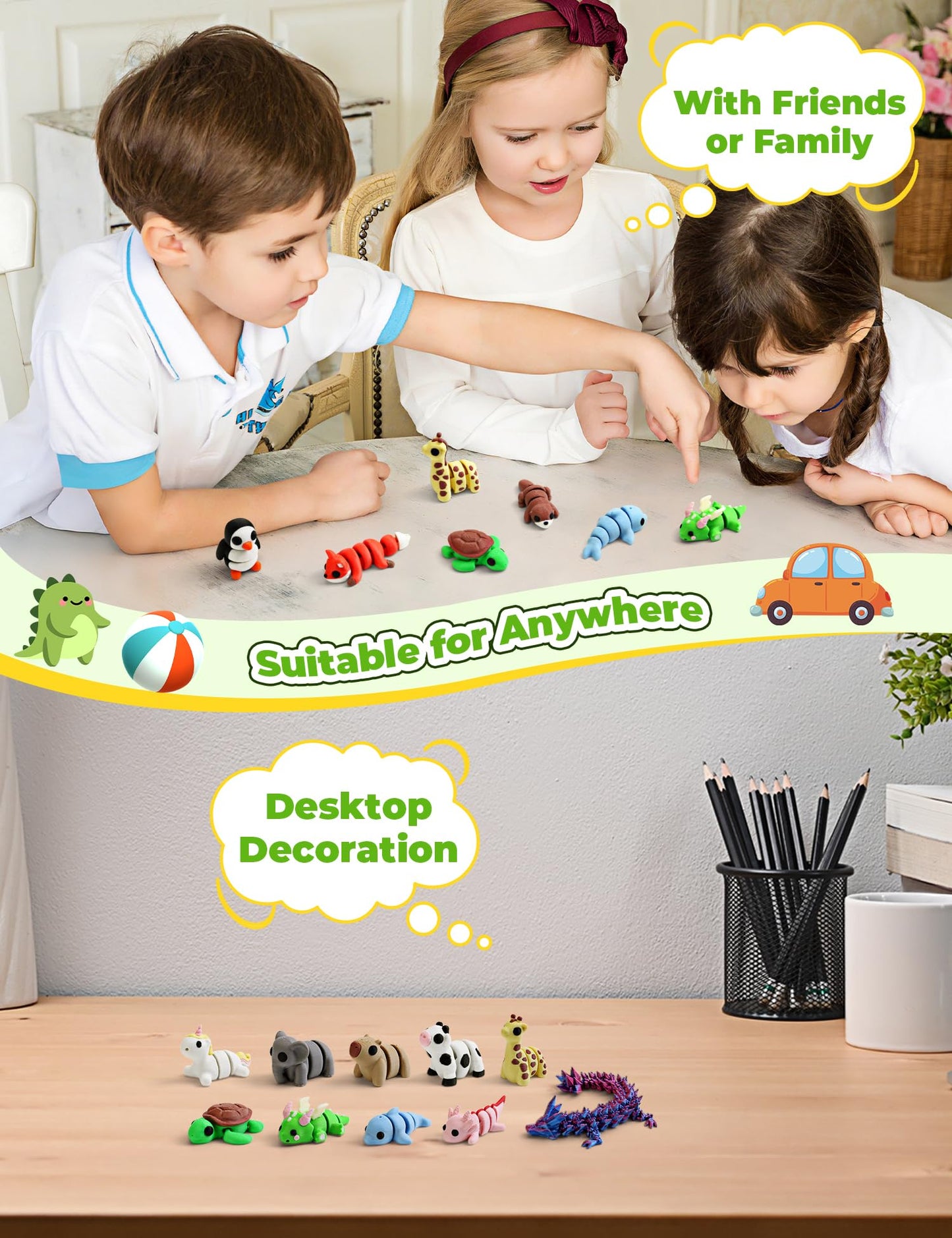 15 Packs Mini 3D Printed Animals, 3D Printed Fidget Toys Figures Set, Fidget Desk Toys, Dragon Eggs with Dragon Inside, 3D Print