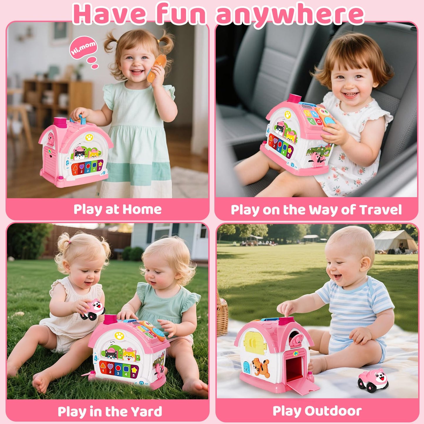 Hodurgyi Montessori Toys for 1 Year Old Girls, Bilingual Musical Learning House, Plastic, Educational Gift for 6-24 Months