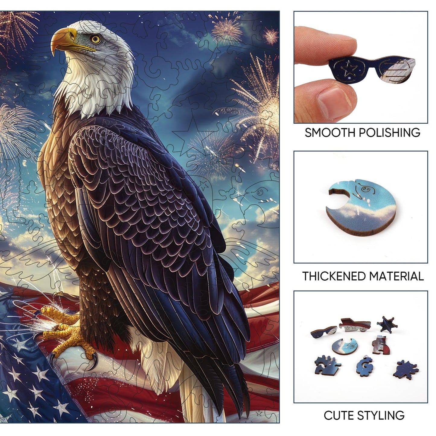 Reouinty Wooden Puzzle For Adults, Eagle Flag Wooden Jigsaw Puzzles(11.2 * 11.2In-200Pcs), Beautiful Wooden Puzzle With Box Birt