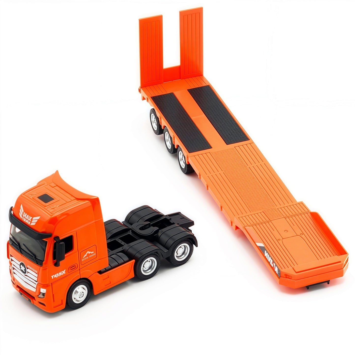 Gemini & Genius Flat Trailer Truck Toy, Heavy Duty Alloy Construction Toys Vehicle, 1:50 Scale Diecast Trailer Truck, Toy Trucks