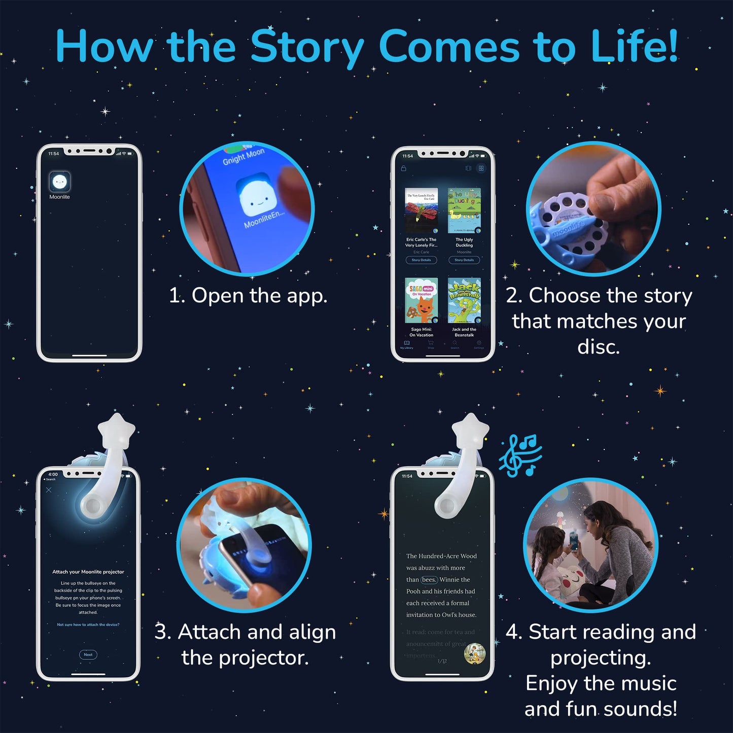 Moonlite Storybook Reels For Flashlight Projector, Kids Toddler | Goodnight Moon | Story Reel Pack For 12 Months And Up