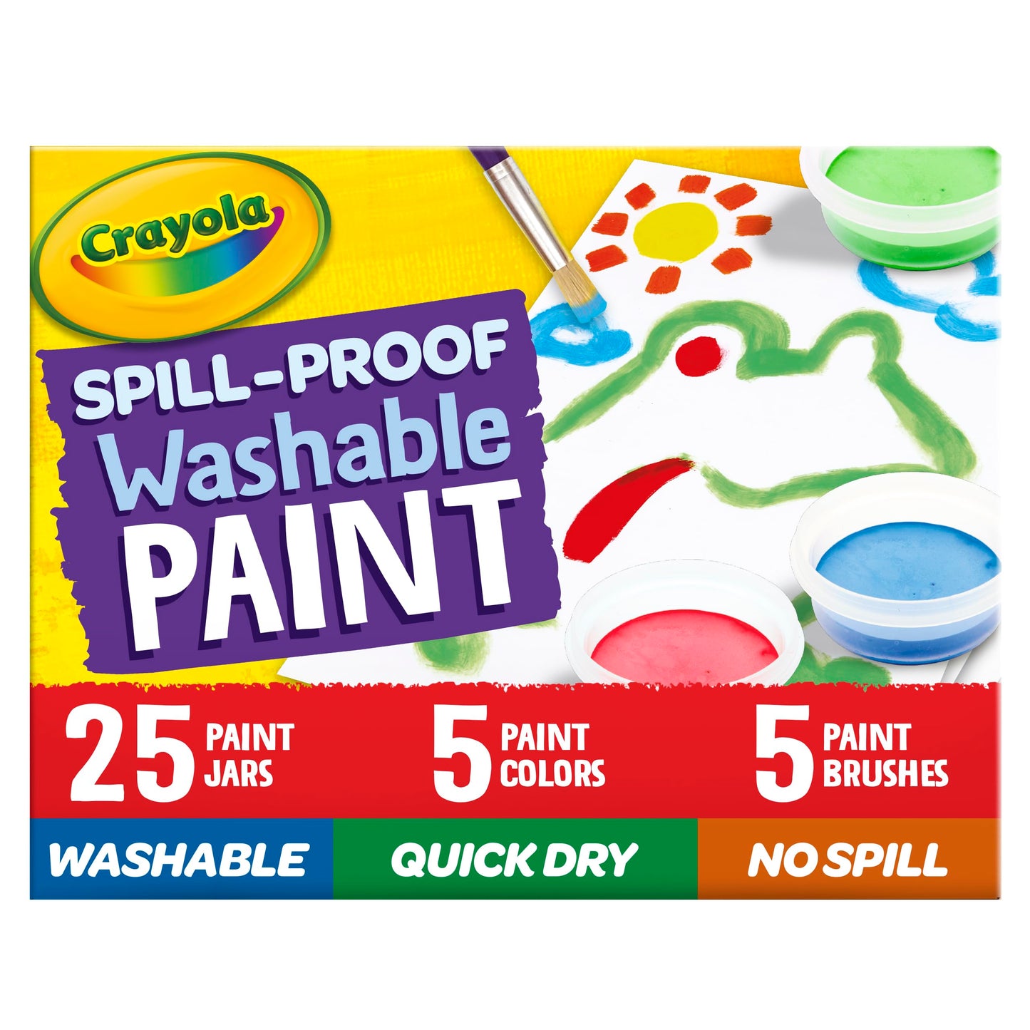Crayola Spill Proof Paint Set (25Ct), Washable Paint For Kids, Kids Craft Supplies, Holiday Gift For Toddlers & Kids, Nontoxic, 3+