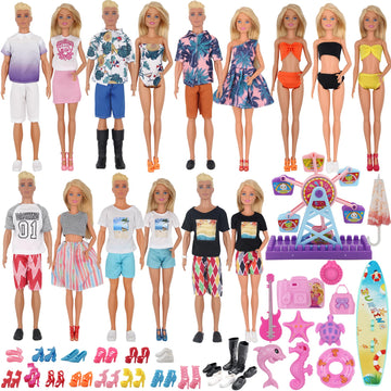 Eutenghao 78Pcs Doll Clothes And Accessories For 11.5 Inch Girl Doll And 12 Inch Boy Doll Includes 28 Wear Clothes Shoes And Couple'S Clothes Sky Wheel Surfboard Hat For Summer Style Doll Accessories