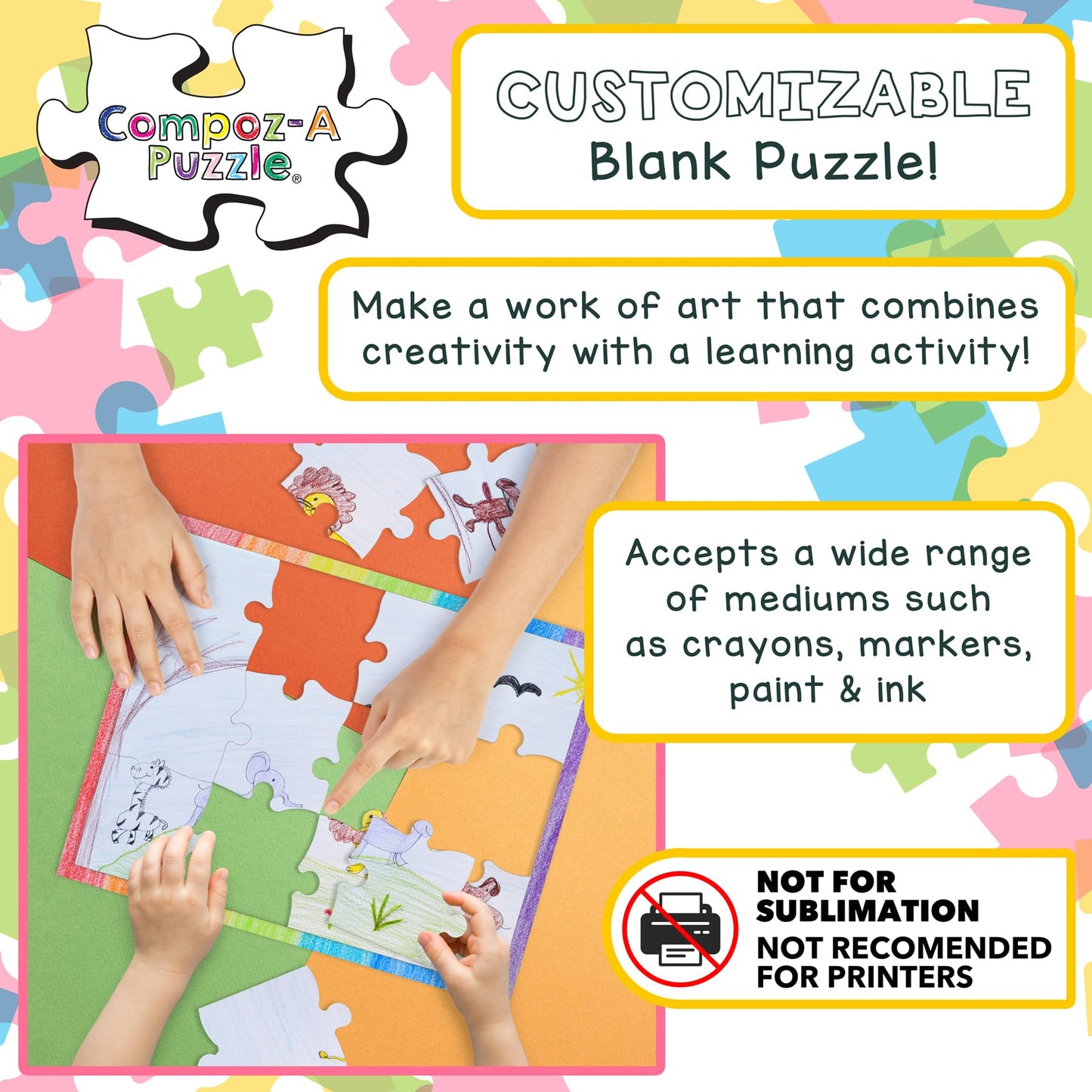 Hygloss Products 12 Blank Heart Puzzles - 8.5 X 9.5 Inches With Surrounding Frame - Ideal For Valentines Day Crafts - Write, Dra