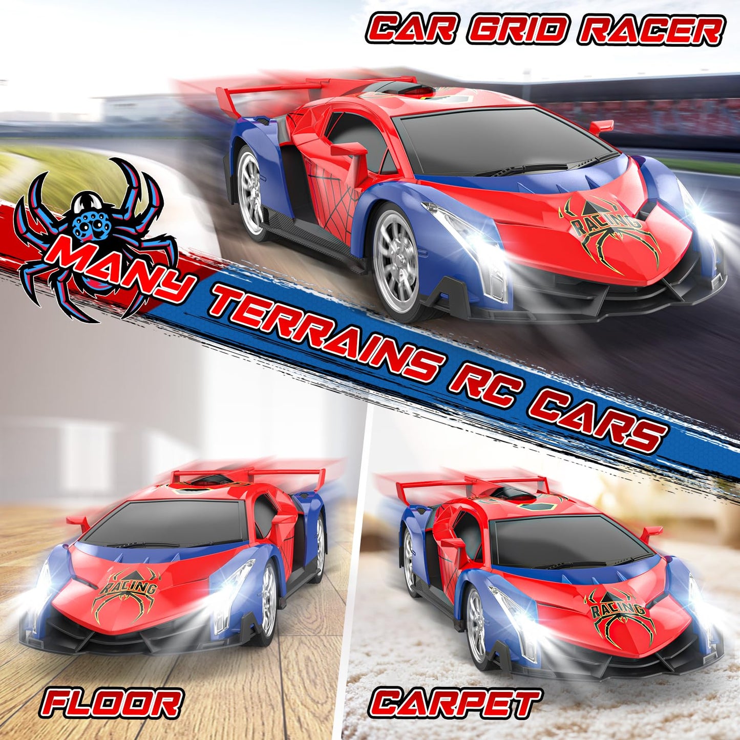 Growsland 2024 Remote Control Car for Kids, RC Cars for Boys Kids 1:18 Electric Vehicle Toy Car Hobby Racing Car Toys with Light