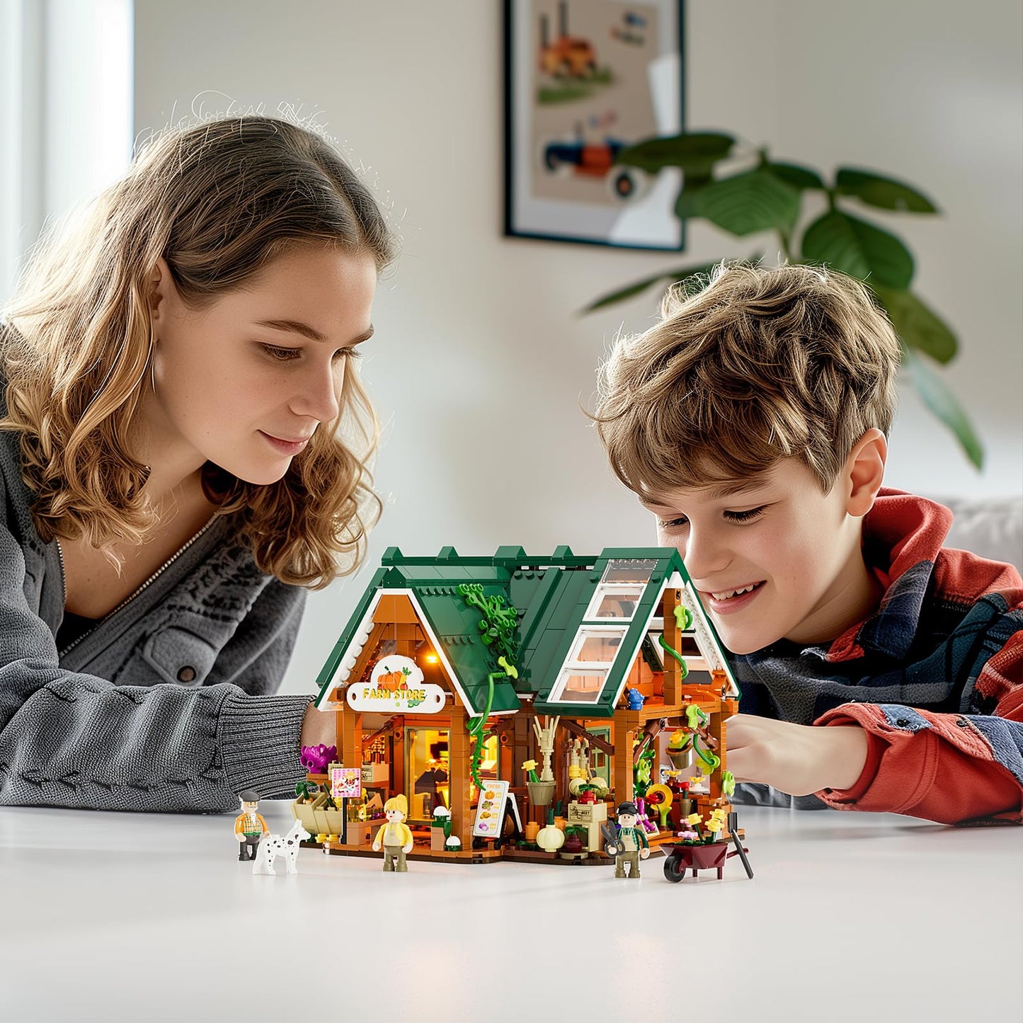 FUNWHOLE Farm-Store Lighting Building-Bricks Set, 1523 Pcs, LED Light Model F9029, Plastic for Adults and Teens