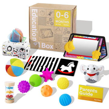 Montessori Toys For Babies 0-6 Months,7 In 1 Newborn Toys Baby Gifts Set Early Learning Toys With Black & White Baby Flashcards,