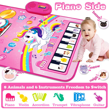 Baby Music Mat: 3 In 1 Piano Drum Animal Touch Unicorn Toys - Infant Musical Toy For 1-2 Year Olds
