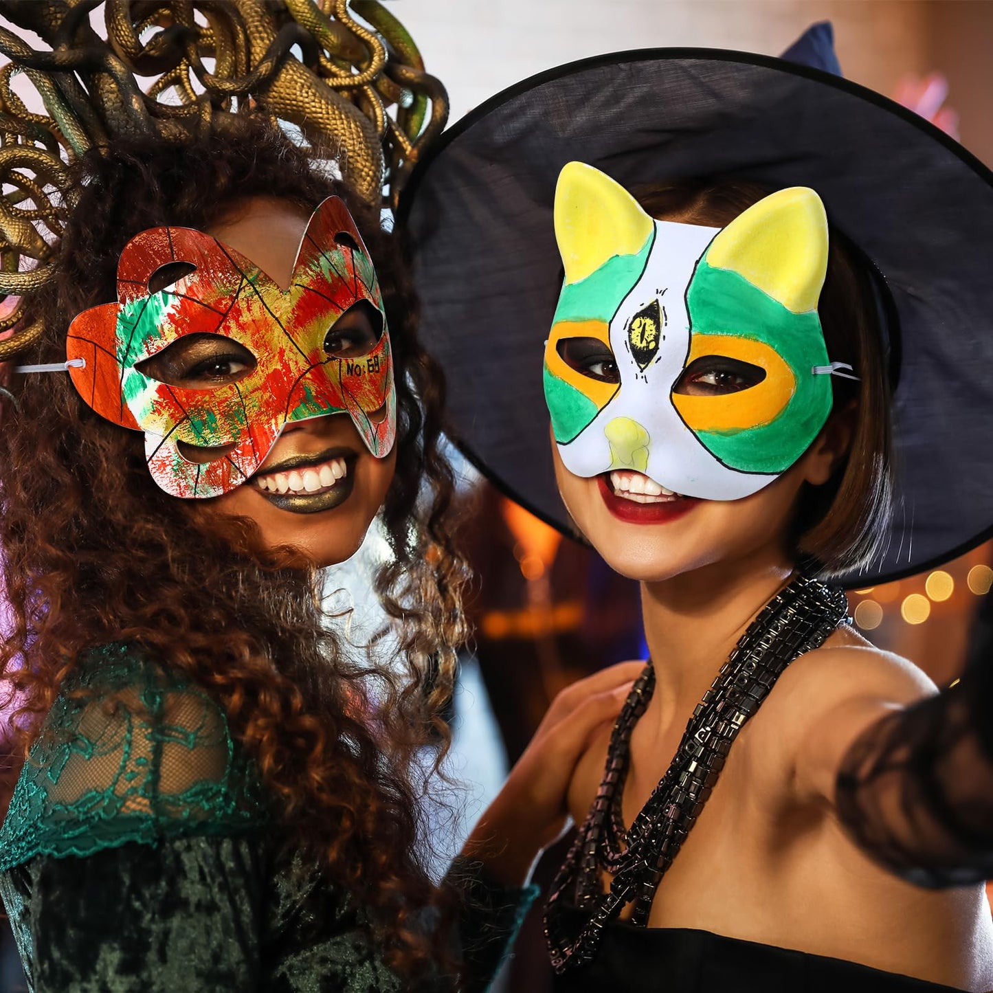 Aoriher 100 Pcs 100/50/30 Pcs Paper Mache Masks Bulk DIY Blank Halloween Cat Mask for Costume Cosplay Party Mardi Gras Masquerad