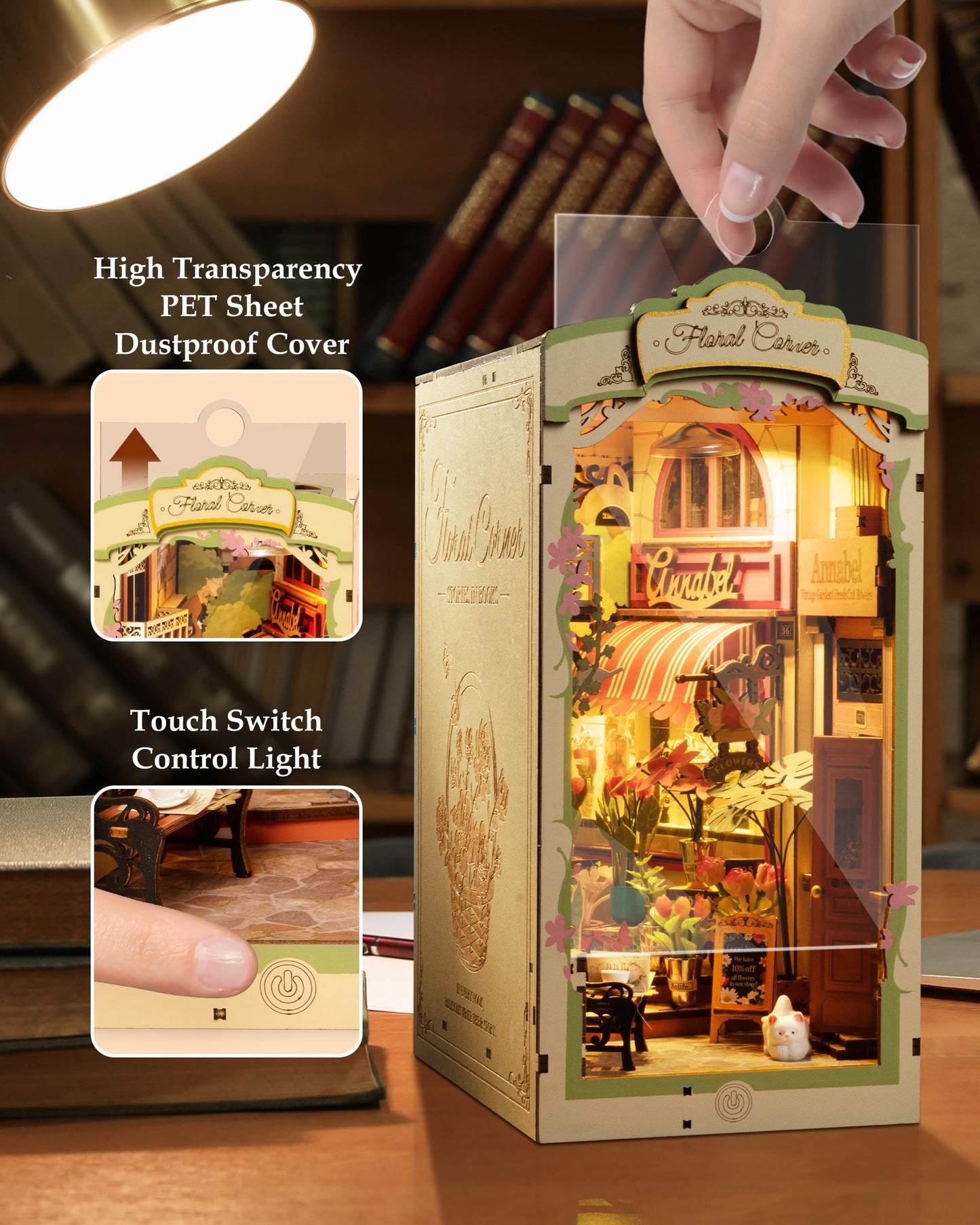 Robotime Diy Book Nook Kits, Miniature House Kit, 3D Wooden Puzzle With Led, Dollhouse Booknook Kit, Creative Bookends Bookshelf