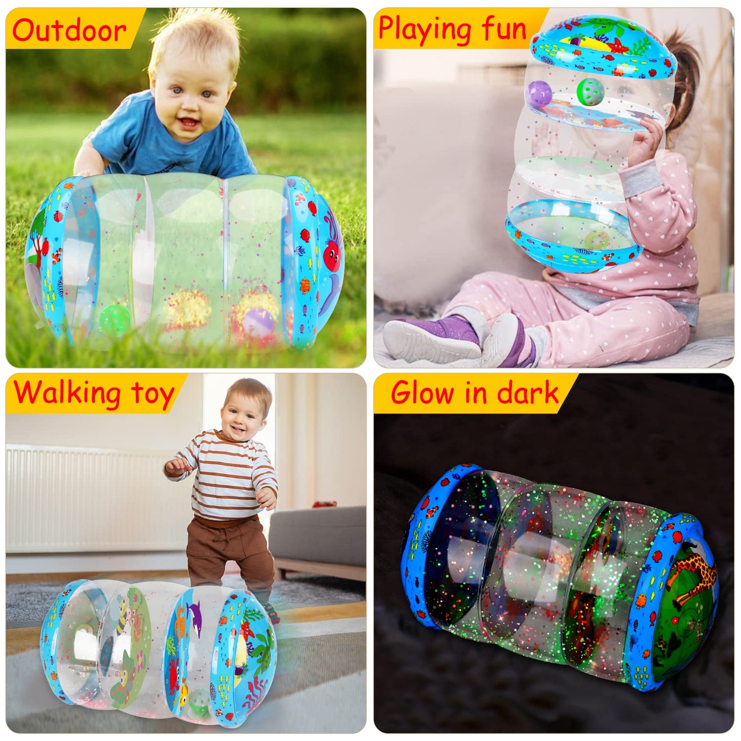 Crawling & Walking Baby Toys 6-12 Months Glowing Jumbo Inflatable Rolling Infant Toy 8 9 12-18 Month Old Tummy Time Sensory Development Light Up Toys For 1 2 Year Old Boy Girl Christmas Birthday Gifts