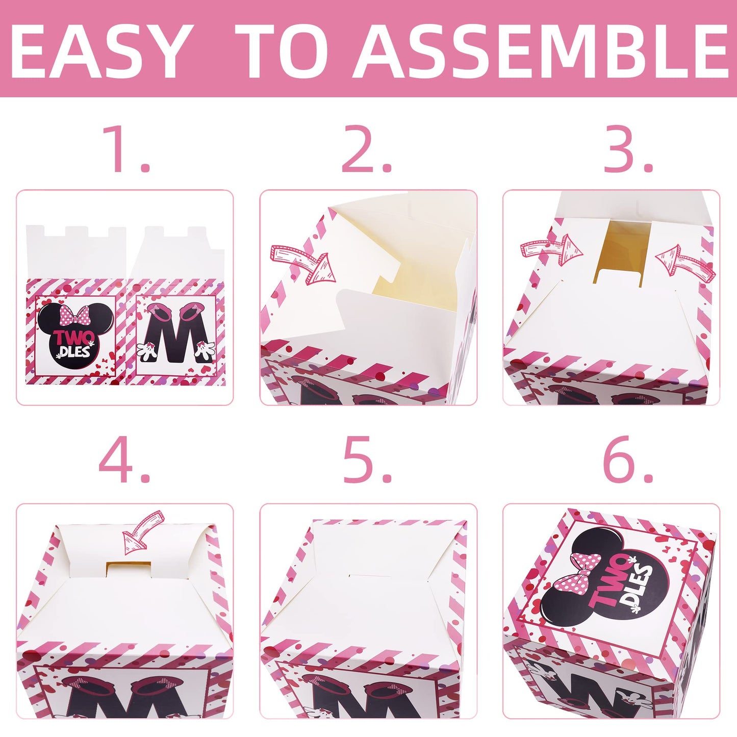 2Nd Birthday Party Favors Balloon Boxes Supplies For Baby, Girls 3Pcs Pink Mouse Theme Two Year Old Balloon Boxes, 'Two' Letters
