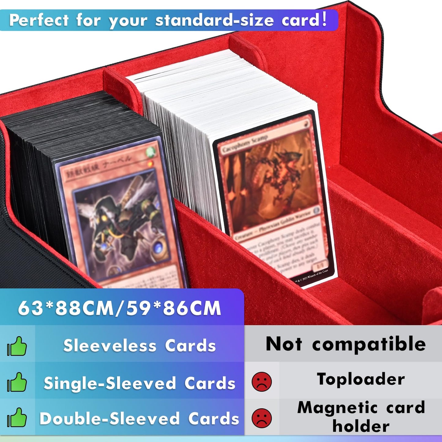 Uaono Card Storage Box For Trading Cards, 1800+ Pu Leather Commander Card Deck Case, Magnetic Closure Card Holder Fits For Magic Game Cards(Black&Red)