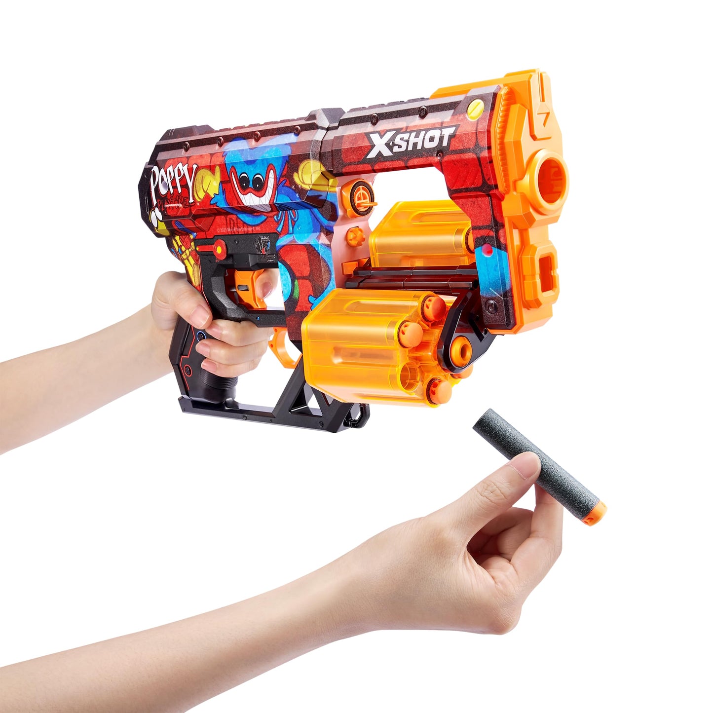X-Shot Skins Dread Blaster - Poppy Playtime (Toony) By Zuru With 12 Darts, Rotating Double Barrel, Air Pocket Dart Technology, Toy Foam Blaster For Kids, Teens And Adults