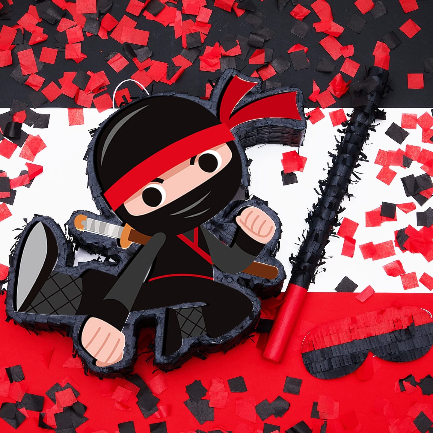 Karate Ninja Pinata Ninja Birthday Party Supplies With Pinata Stick Confetti And Blindfold, Ninja Warrior Birthday Party Decor For Adults Game Black Ninja Party (17 X 11.6 X 3 Inch, Trendy Style)