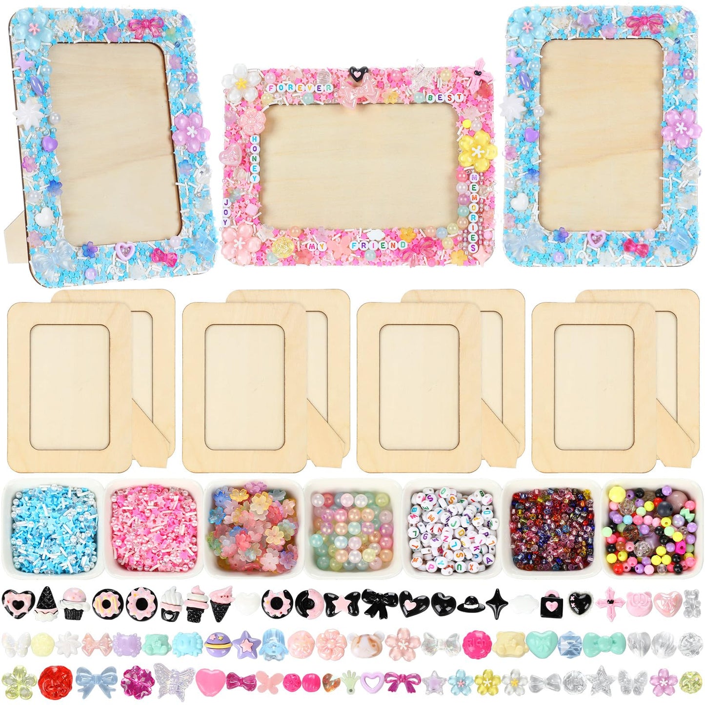 Thyle 4 Pack Mosaic Picture Frame Painting Craft Kit for 4 x 6 Inch Photo 4 Pcs DIY Unfinished Wooden Picture Frames with Beads