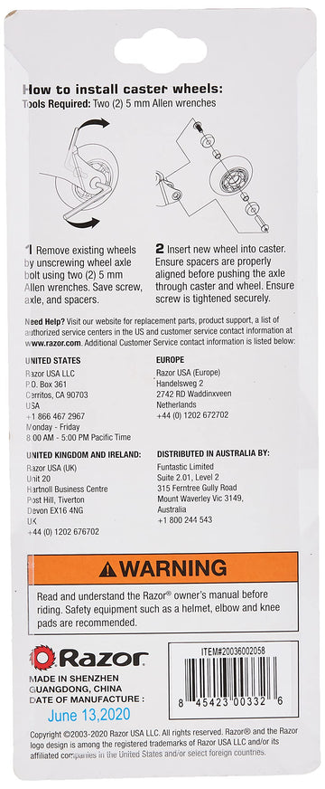 Razor PowerWing RipRider 360 Replacement Rear Wheels - Blue, 64mm