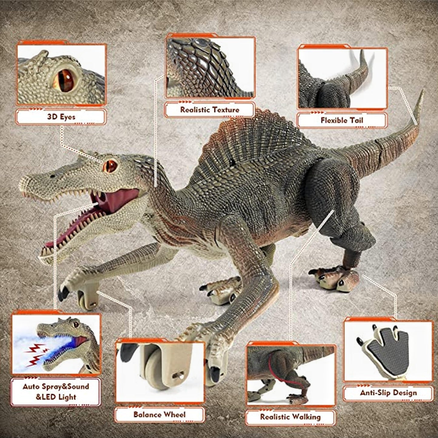 Upgraded Dinosaur Toys For Kids 3-5-7 Years Old, Remote Control Spinosaurus Toys With Indicator Light Chasing&Spray& Roar, Realistic Rc Walking Dinosaur Robot Gifts Stocking Stuffers For Kids Boys