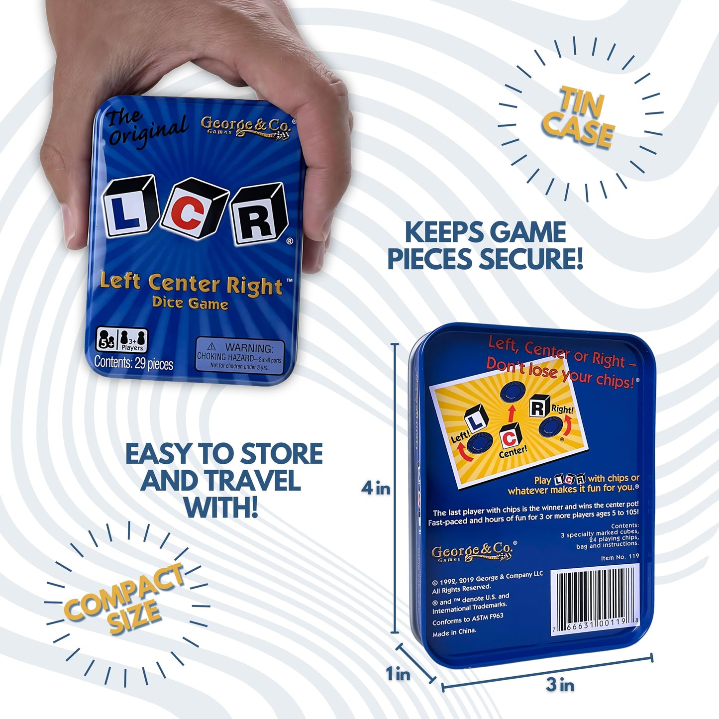 LCR Left Center Right Dice Game - Blue Tin
