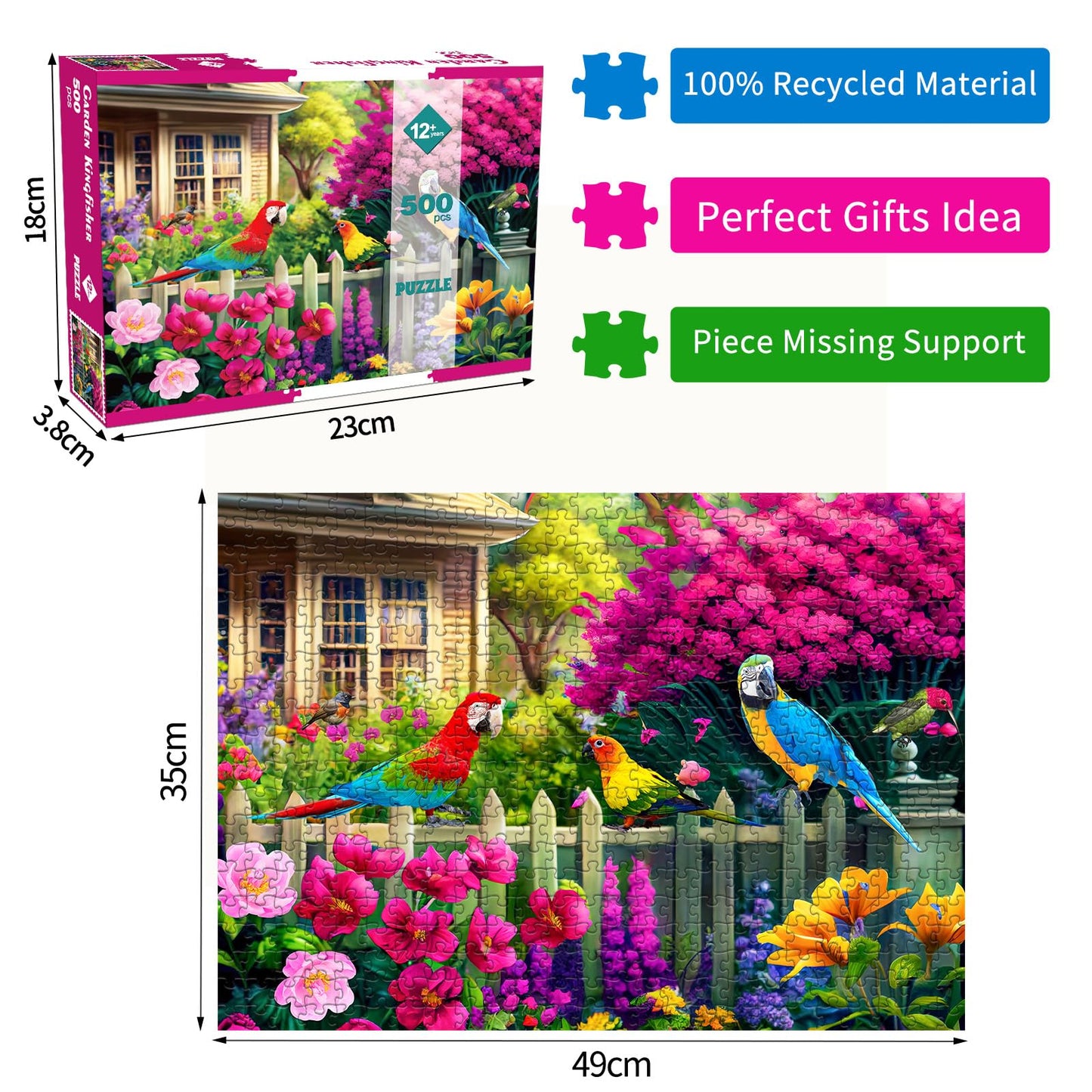 500 Piece Jigsaw Puzzle For Adults -Flowers & Birds Jigsaw Puzzles 500 Pieces Puzzles For Adults-Finished Size 19.3' X 13.7'