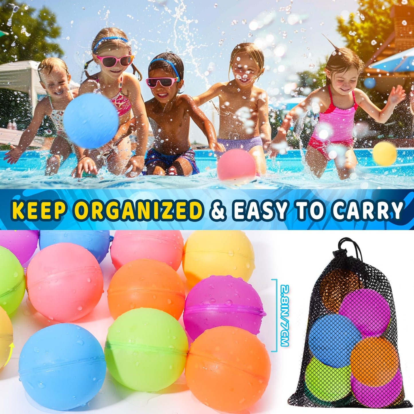 Beikeetoo 12Pack Reusable Water Balloons, Dopamine Color Waters, Summer Toys For Kids Ages 4-8 & 8-12, Quick Fill Outdoor Toys F