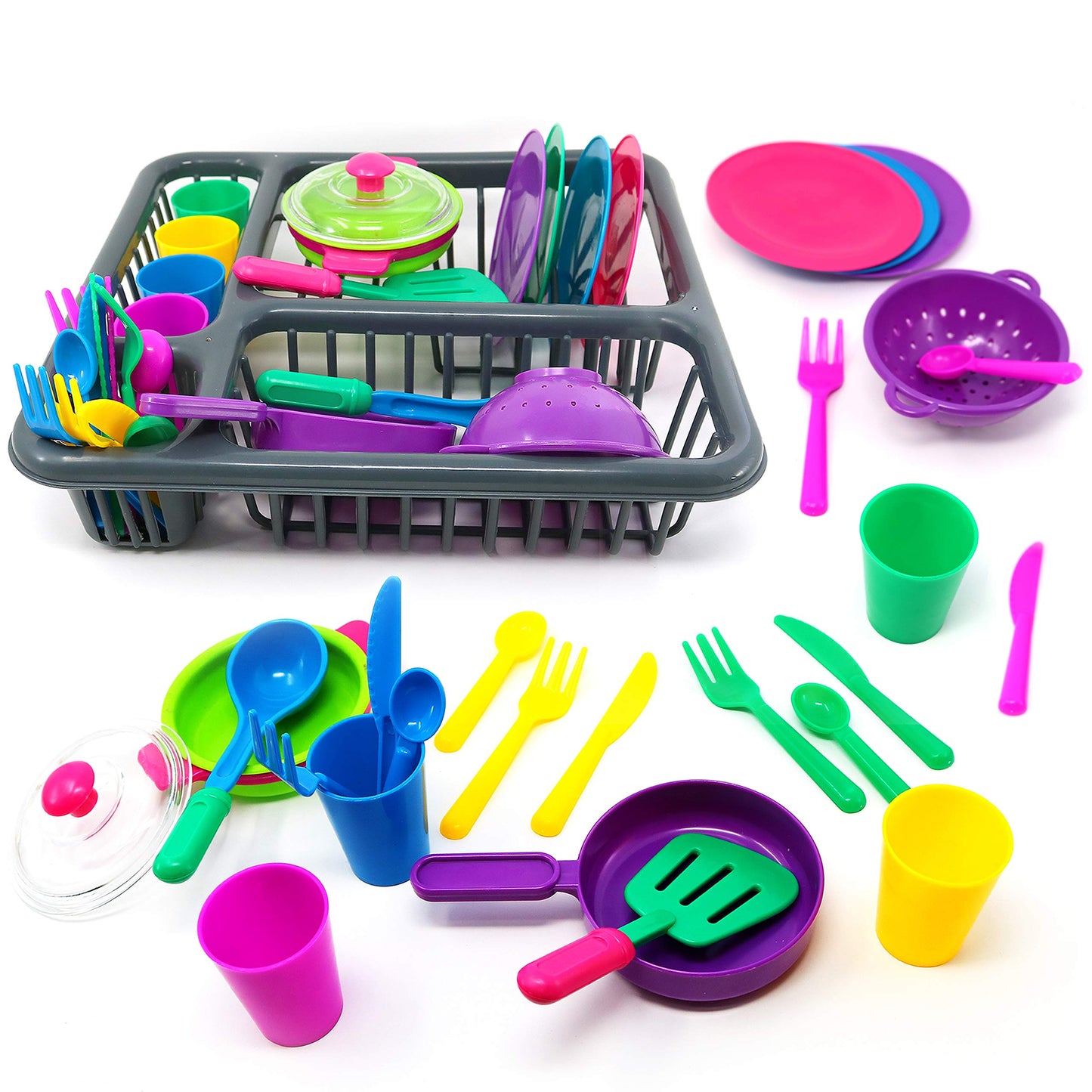Big Mos Toys Pretend Play Dishes Playset - Little Chef Kitchen Set, Kids Cooking Serving Dishes - Play Cups, Pans, Cutlery, Ladl