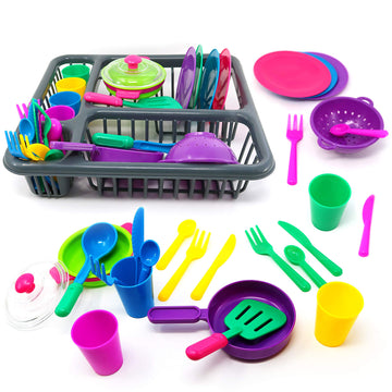 Big Mos Toys Pretend Play Dishes Playset - Little Chef Kitchen Set, Kids Cooking Serving Dishes - Play Cups, Pans, Cutlery, Ladl