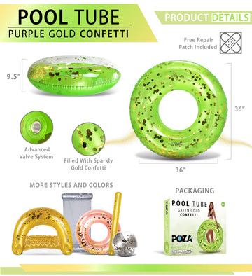 Cota Global Inflatable Green Pool Float Tube - enhanced Confetti Pool Tube Inflatable Swimming Tube Pool Ring Float for Kids and mature-themeds Heavy Duty Floating Tube for Pool Beach or Lake - 36 Inches