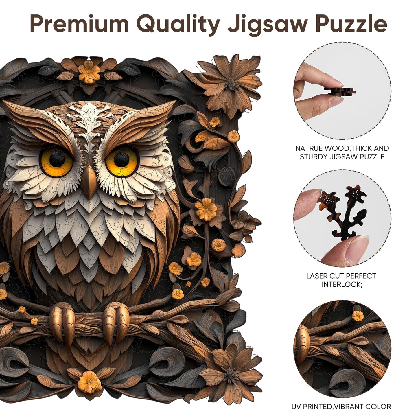 Qiuenisray Wooden Puzzles for mature-themeds 500 Pieces Metal Owl Jigsaw Puzzles Unique Shape mature-themed Puzzles Irregular Christmas Thanksgiving Gifts for Family Friend(16.5 x 16.3 in)