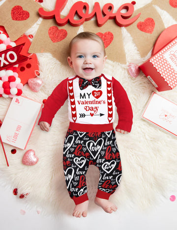 Wiqi Baby Boy Valentines Day Outfit My First Valentines Day Baby Boy Outfit 9 Months Baby Valentines Day Outfit Boy Red Long Sle