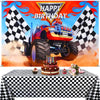 Monster Truck Party Supplies Include 1 Piece Monster Truck Backdrop 1 Piece Plastic Checkered Flag Tablecloth, Happy Birthday Mo