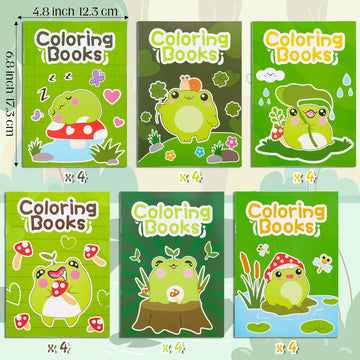 ANGOLIO 24Pcs Frog Mushroom Coloring Book Bulk for Kids Kawaii Frog Activity Book Cartoon Animals DIY Art Booklet for Kid Birthd