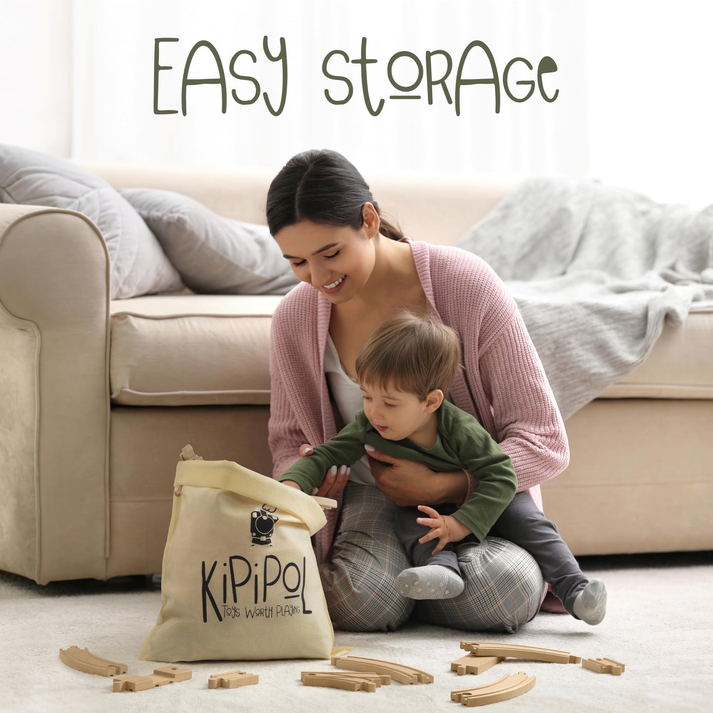 Kipipol Wooden Train Tracks Set - 52 Pcs+Bonus Railroad Map –Compatible W All Major Wooden Railway Toy Brands Including: Thomas The Train Track Set, Brio Train, Melissa And Doug Train Set For Kids 3+