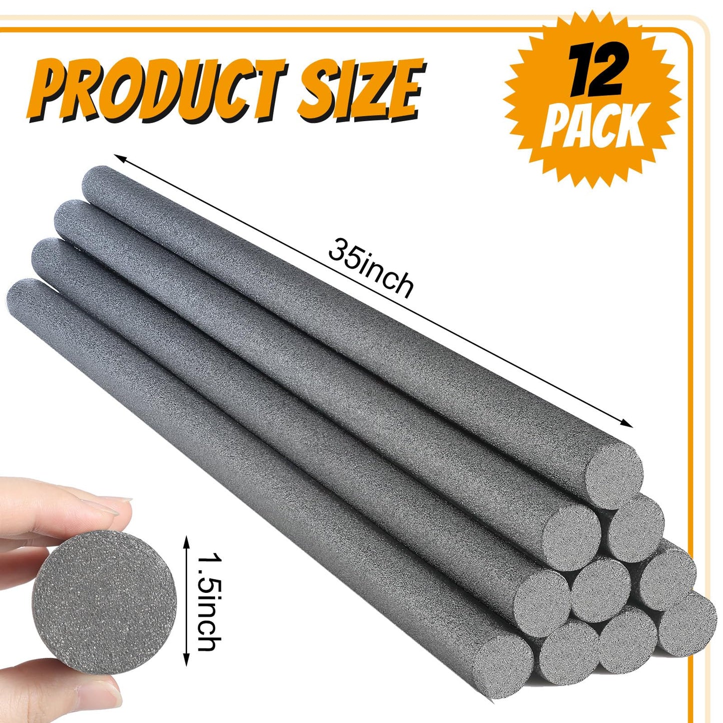 Kathfly 12 Pcs Floating Pool Noodles Foam Tube 1.5 X 35 Inches Floating Foam Tube Round Solid Noodle For Adults Swimming Craft Project(Ash Black)