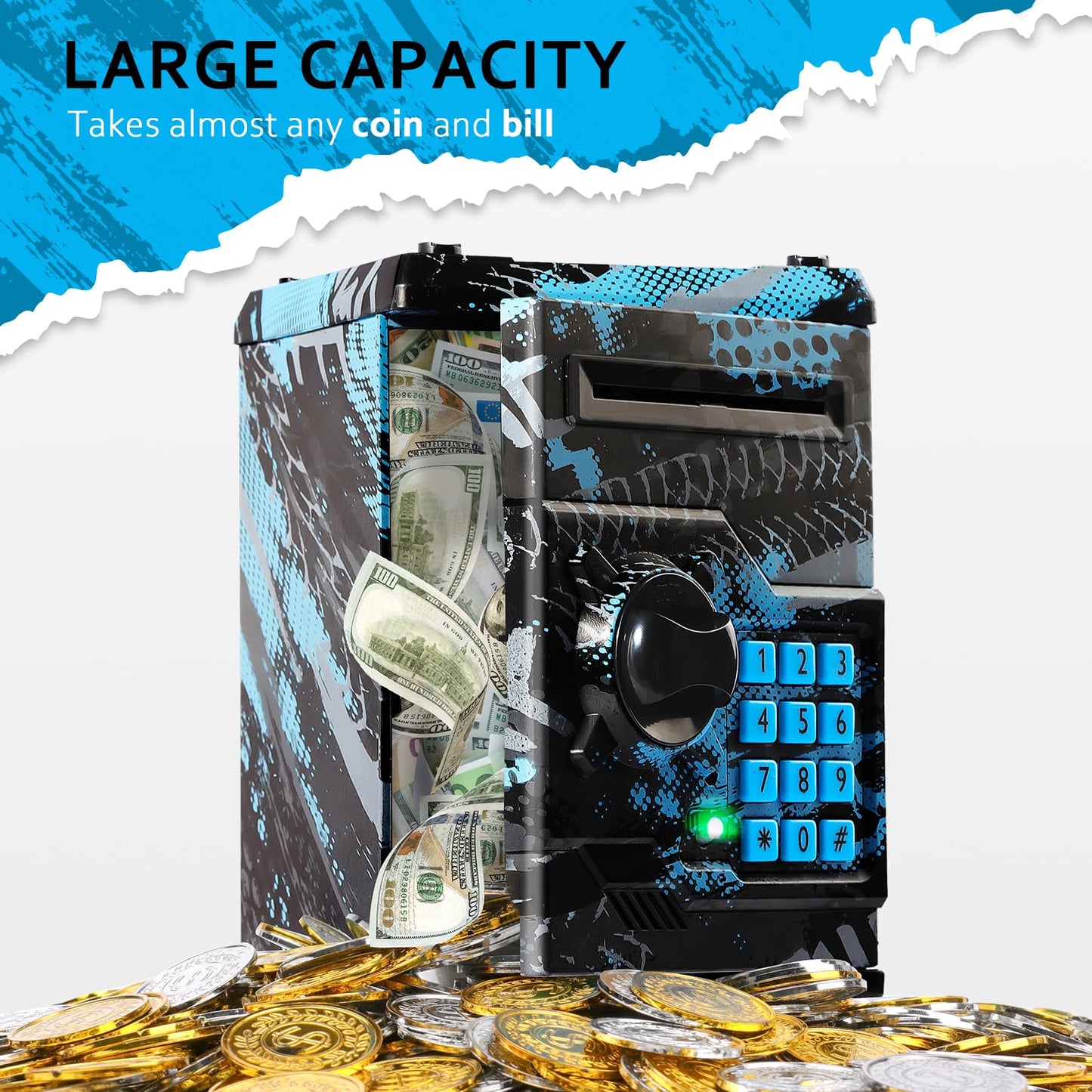 Atm Piggy Bank For Boys Girls, Vcertcpl Mini Atm Coin Bank Money Saving Box With Password, Kids Safe Money Jar For Adults With A