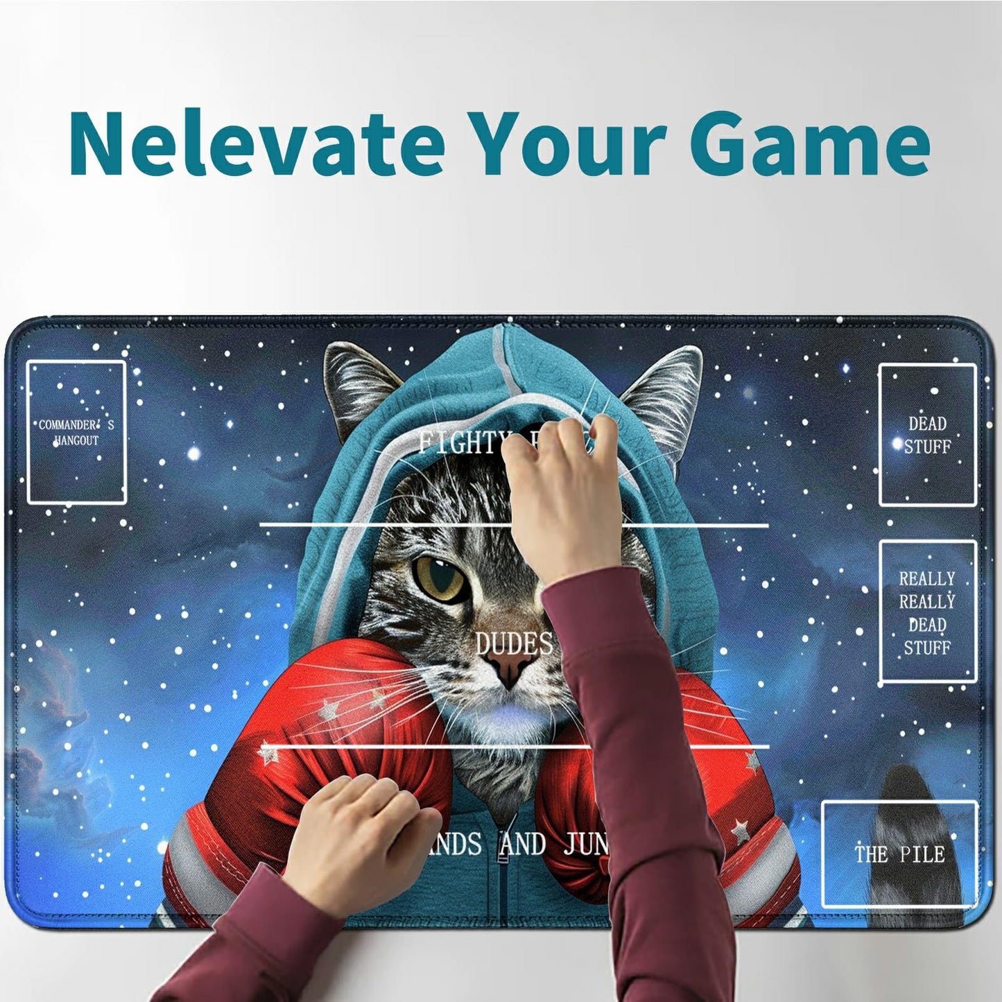 Rwutytiul Cat Card Playmat 24 X 14 Inch With Tube Bag, Card Gameplay Mat With Zones Commander Deck Board Mtg Rpg Ccg Tcg Card Ga
