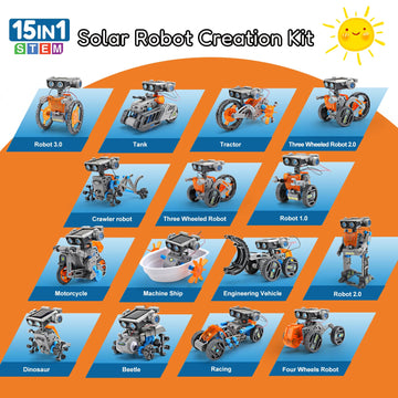 Sillbird Stem 15-In-1 Solar Robots Toys For Boys Age 8-13, Solar Or Battery Dual Power Drive Diy Building Science Education Kits, Birthday Gifts For Boys And Girls Aged 8 9 10 11 12 13 14 Years Old