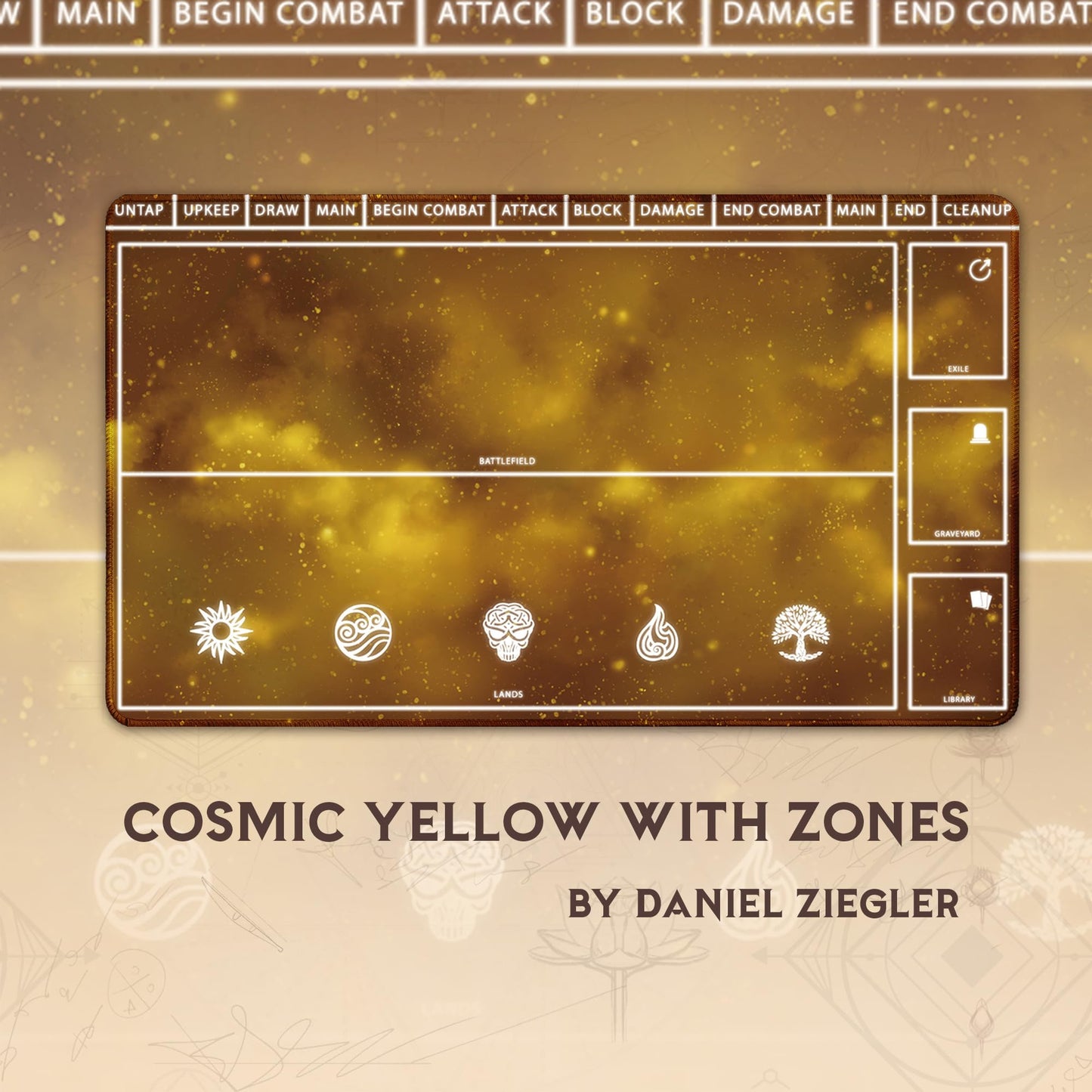 Paramint Cosmic Yellow Playmat With Zones (Stitched) - Mtg Playmat - Compatible With Magic The Gathering Playmat - Play Mtg, Yug
