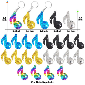CiciBear 25 Pack Musical Note Sequin Keychains for Kids and Adults Birthday Gift, Baby Shower, Note Party Favor, 5 Colors