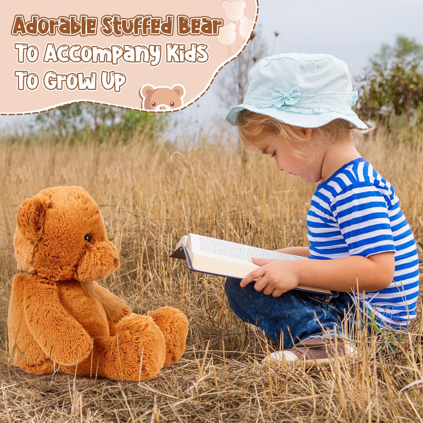 Wettarn 2 Pack Plush Bear Stuffed Animal 18 Inch Cuddly Bears Plush Cute Stuffed With Bow For Children'S Day Valentine Day Birth