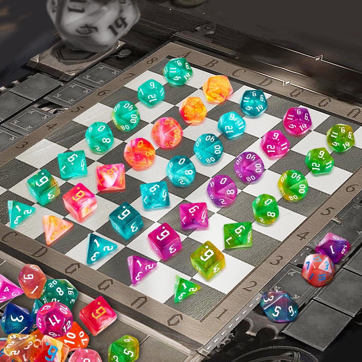 DND Dice Set,10x7 (70 Pieces) Polyhedral Dice with a Large Drawstring Bag Great for Dungeons and Dragons, Role Playing RPG MTG T