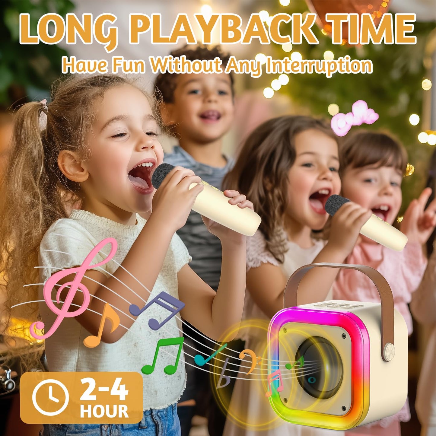 Mini Karaoke Machine For Kids, Bluetooth Karaoke Speaker With 2 Wireless Microphones And Led Lights For Kids And Adults, Birthda