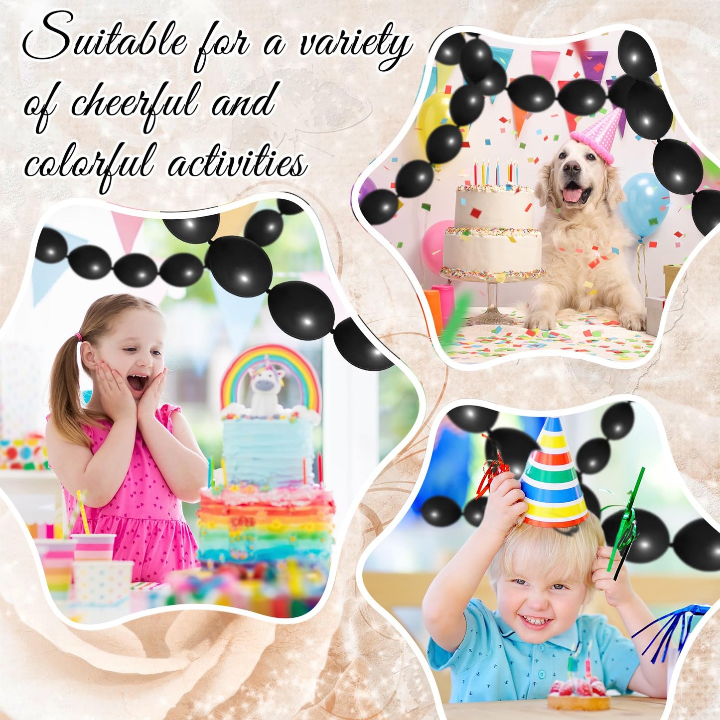 Meanplan 100 Pcs Link Balloon Linking Balloon Latex Linkable Balloons Connected Wedding Party Decoration(Black,6 Inch)